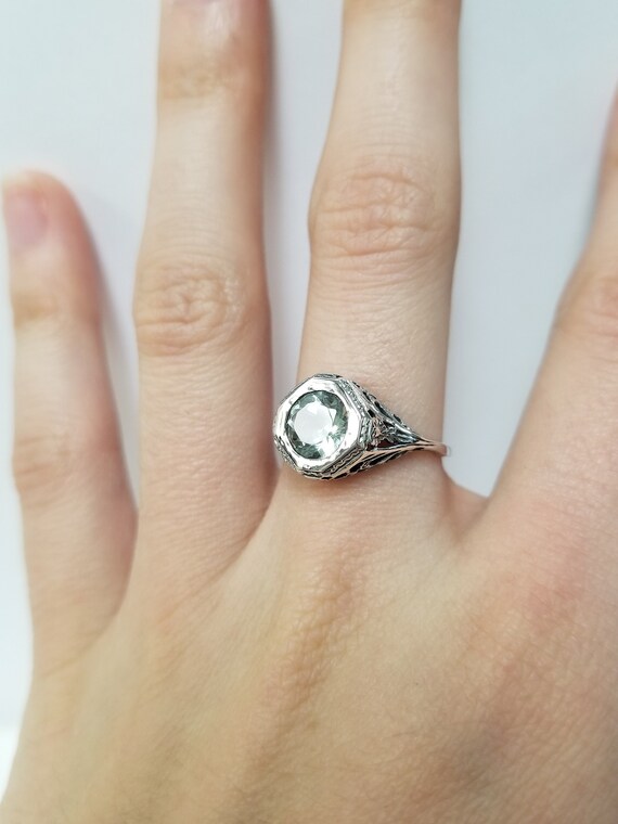Antique Green Amethyst Ring // Solid Sterling Sil… - image 2