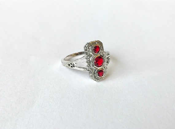 Retro Ruby Ring // Size 7. Solid Sterling Silver,… - image 5