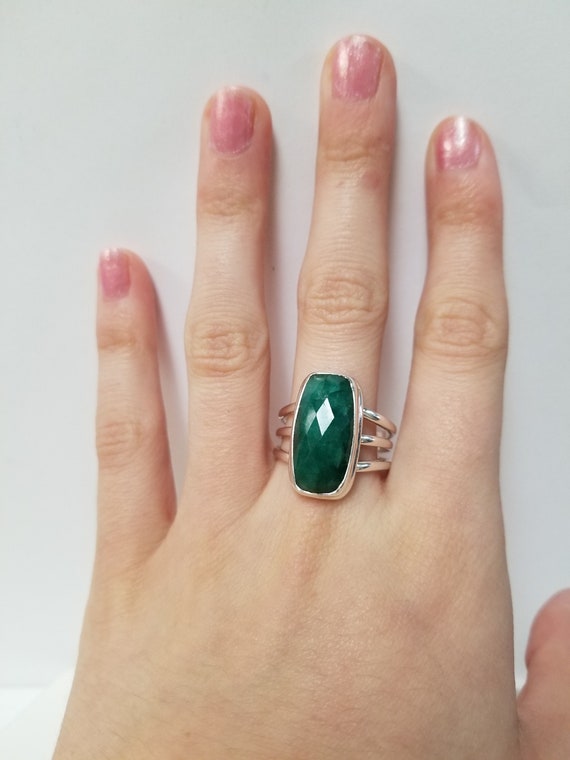 Vintage Emerald Ring // Solid 925 Sterling Silver… - image 3