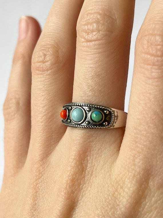 Southwestern Ring // Solid Sterling Silver. Coral… - image 2