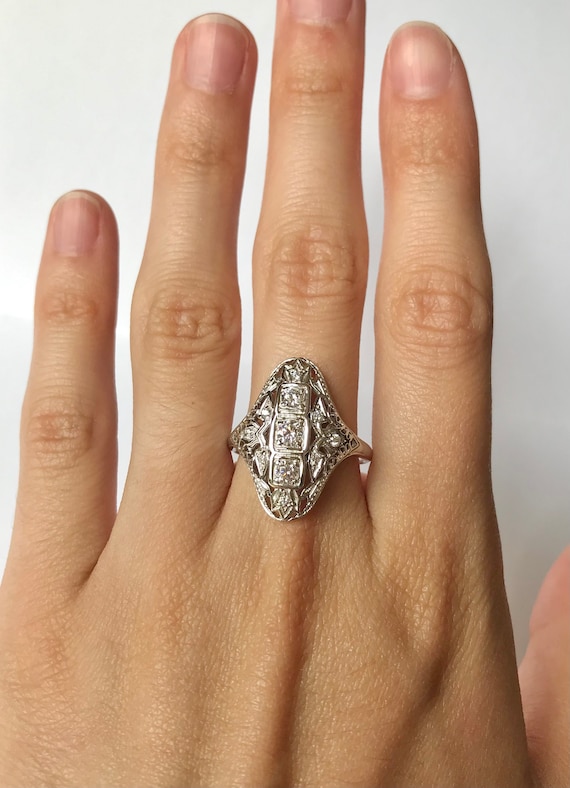 CZ Diamond Filigree Sterling Silver Ring // Solid… - image 1