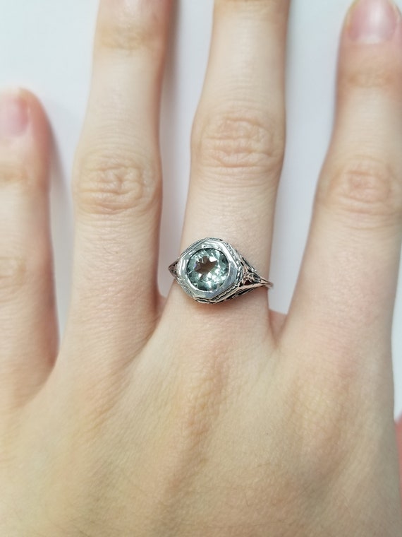 Antique Green Amethyst Ring // Solid Sterling Sil… - image 7