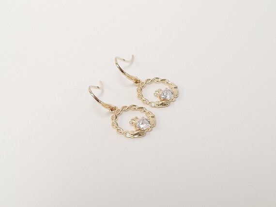 14k Gold Diamond Claddagh Earrings // Dangle Drop… - image 3