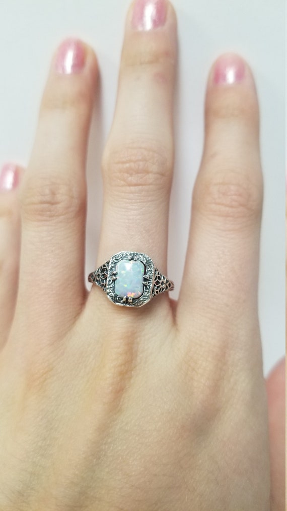 Antique Opal Ring // Solid Sterling Silver. Emera… - image 4