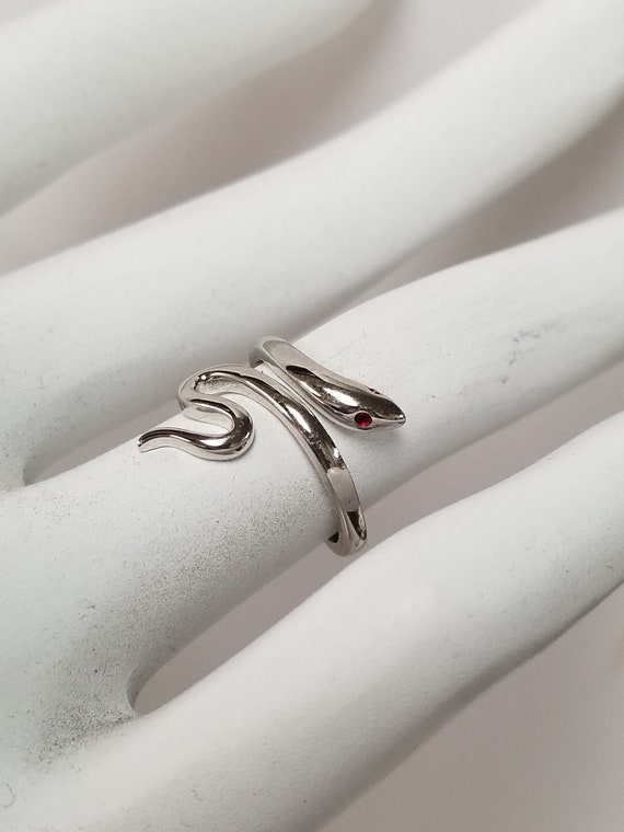 Ruby Eyes Snake Ring // Solid Sterling Silver. Bo… - image 1