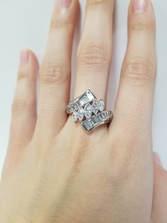 Antique Marquise Cluster Ring // Solid 925 Sterin… - image 6