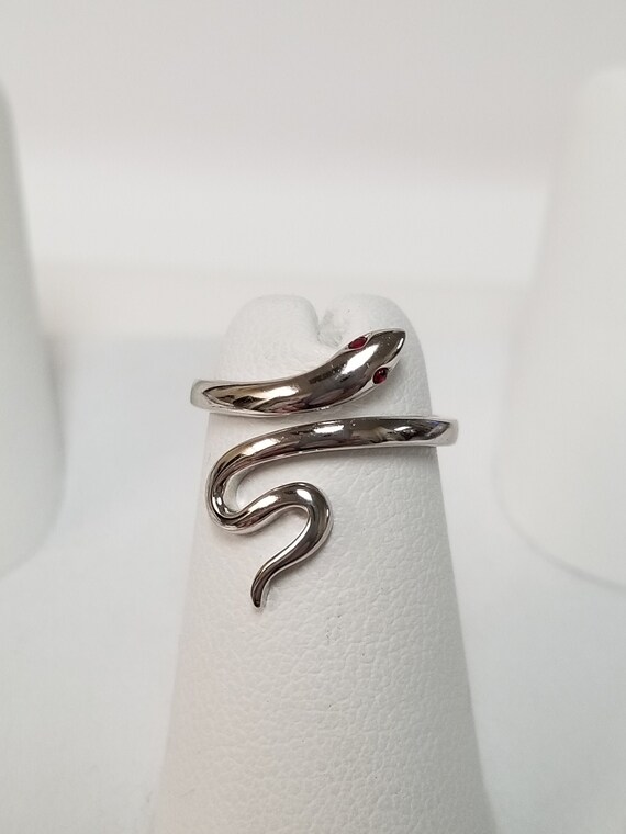 Ruby Eyes Snake Ring // Solid Sterling Silver. Bo… - image 2