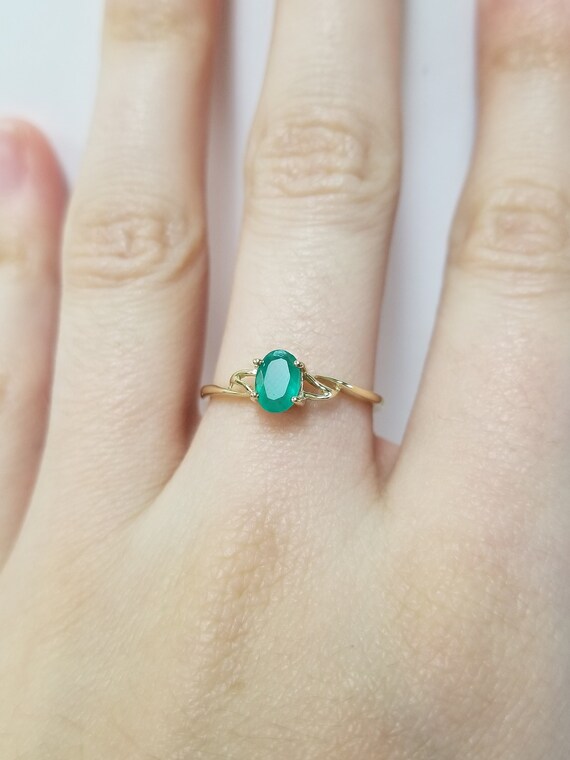 Simple Emerald Engagement Ring // Solid 10k yello… - image 1