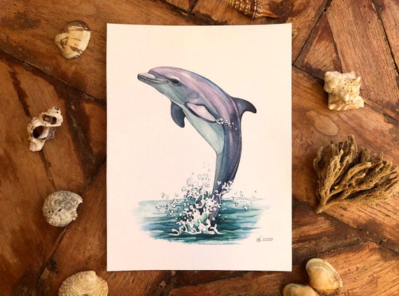 Delphin Springen Aus Dem Wasser Druck Der Original Aquarell Etsy