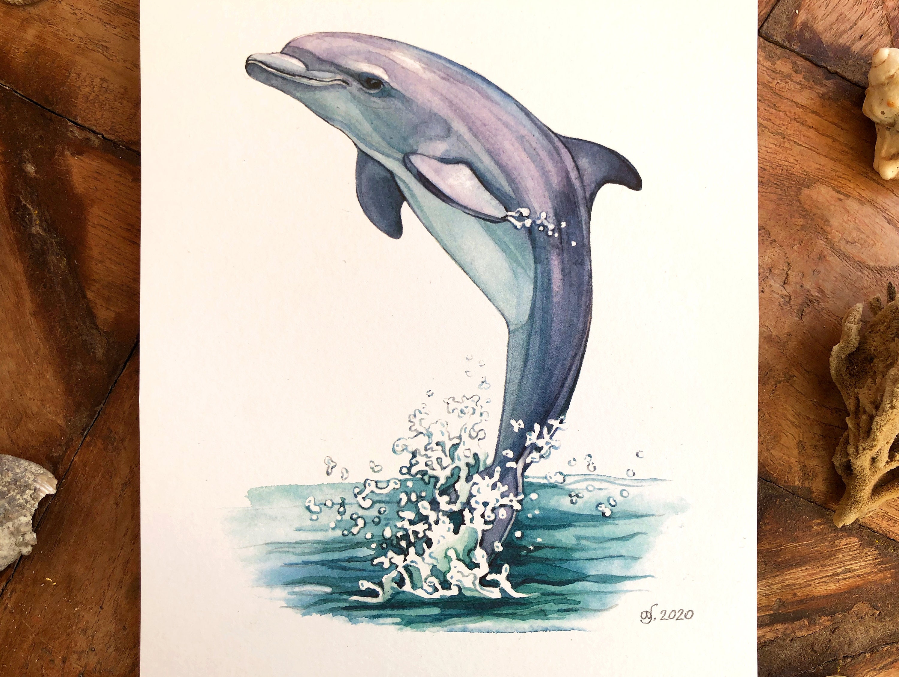 Delphin Springen Aus Dem Wasser Druck Der Original Aquarell Etsy