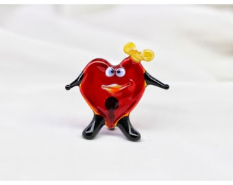 Red Glass Heart Figurine Glass Art Heart Sculpture Glass Lampwork HandBlown Animal Glass Collection Heart Home Decor Office Glass Decoration
