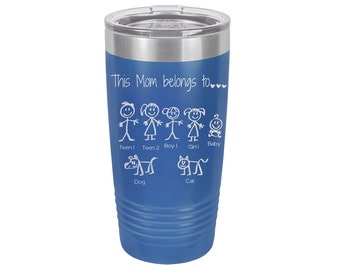 Mothers Day Family Personalized Tumbler | Mom Gift, 20oz Engraved Cup, Custom Insulated Tumbler, Metal Coffee Mug, Family Gift for Mom