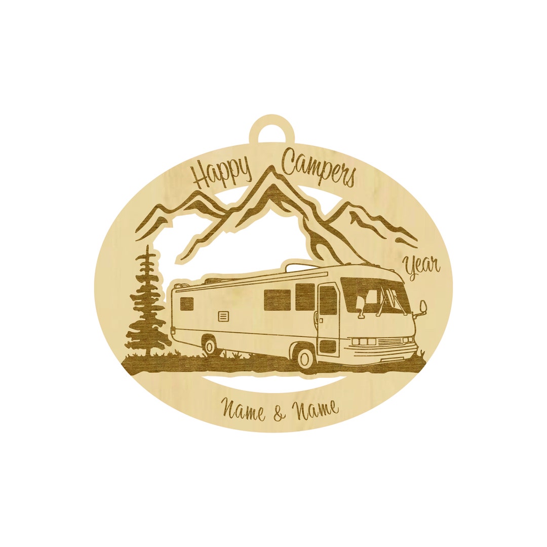 Personalized Happy Camper Ceramic Holiday Ornament