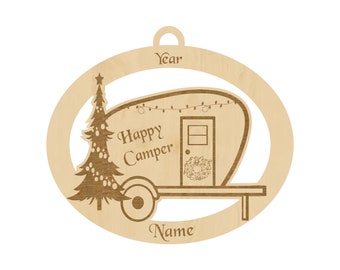 Happy Camper Personalized Christmas Ornament | Camping Decoration, Travel Trailer, Camping Gifts for Men and Women, Outdoorsy Gift