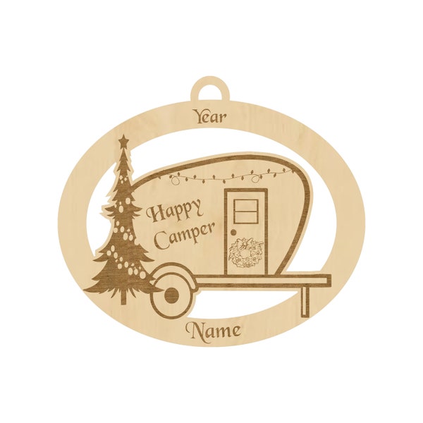 Happy Camper Personalized Christmas Ornament | Camping Decoration, Travel Trailer, Camping Gifts for Men and Women, Outdoorsy Gift