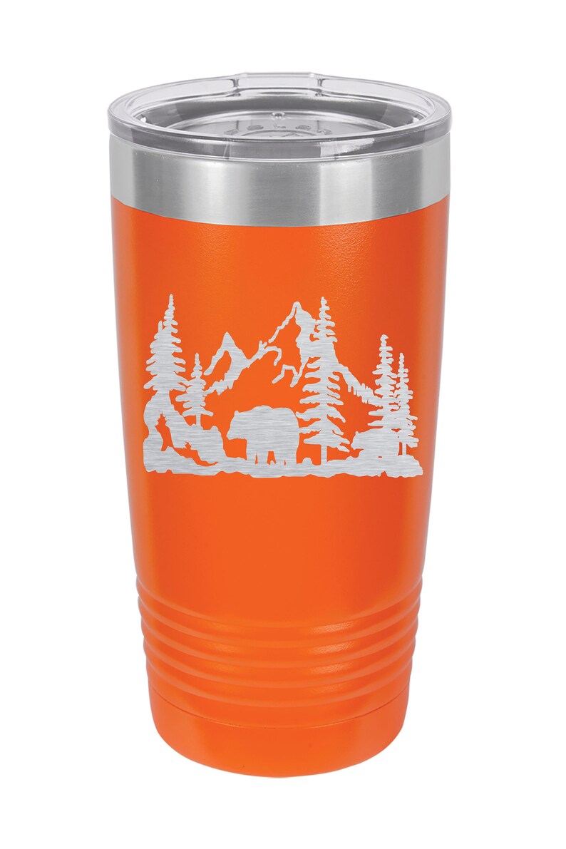 Bear Travel Tumbler Personalized Bear, Bears, Bear Insulated Mug, Bear Insulated Tumbler Custom, Bear Hunting, Bear Hunter, Bear Gift, Orange