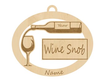 Personalized Wine Snob Ornament – Engraved Cherry Wood Christmas Gift