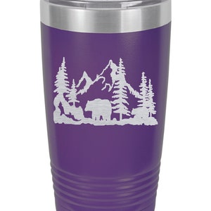 Bear Travel Tumbler Personalized Bear, Bears, Bear Insulated Mug, Bear Insulated Tumbler Custom, Bear Hunting, Bear Hunter, Bear Gift, Purple