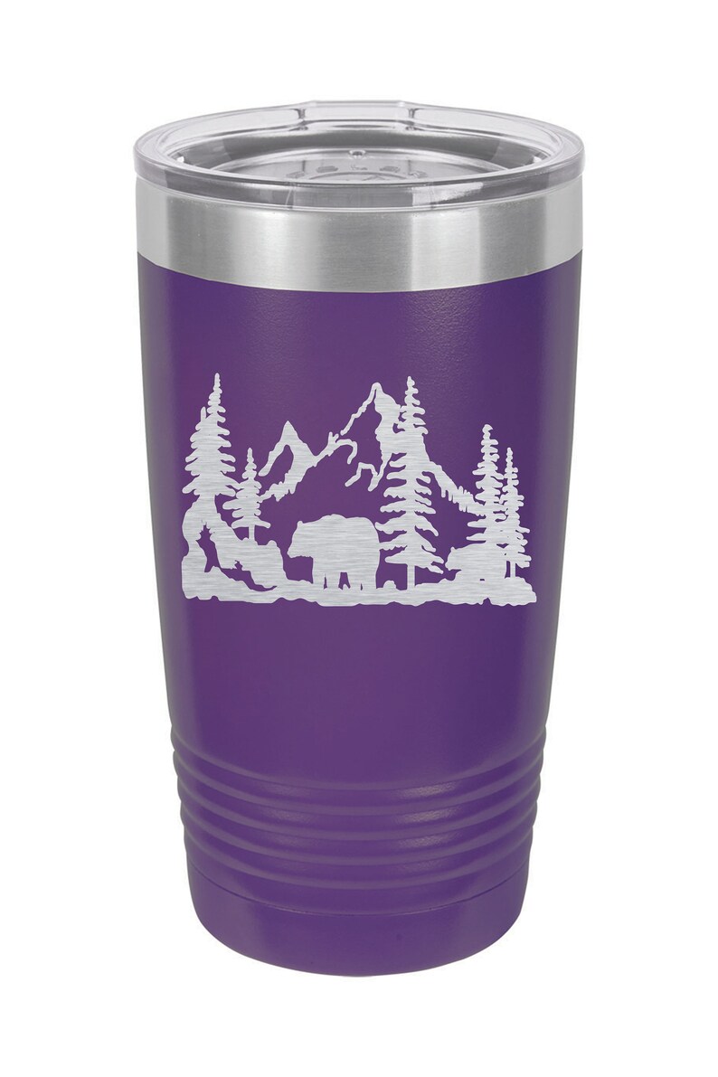 Bear Travel Tumbler Personalized Bear, Bears, Bear Insulated Mug, Bear Insulated Tumbler Custom, Bear Hunting, Bear Hunter, Bear Gift, Purple