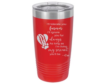 Cat Lover Personalized Tumbler | Cat Accessory, Pet Gifts, 20oz Travel Tumbler, Engraved Metal Cup, Custom Cat Gift, Kitty Coffee Mug