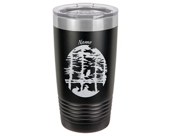 Owl in Forest Personalized Tumbler | Outdoorsy Gift, Customizable 20oz Cup, Insulated Tumbler, Engraved Coffee Tumbler, Rabbit and owl