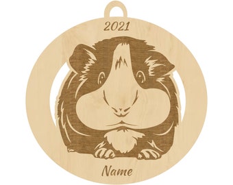 Personalized Guinea Pig Ornament: Engraved Cherry Wood Pet Gift