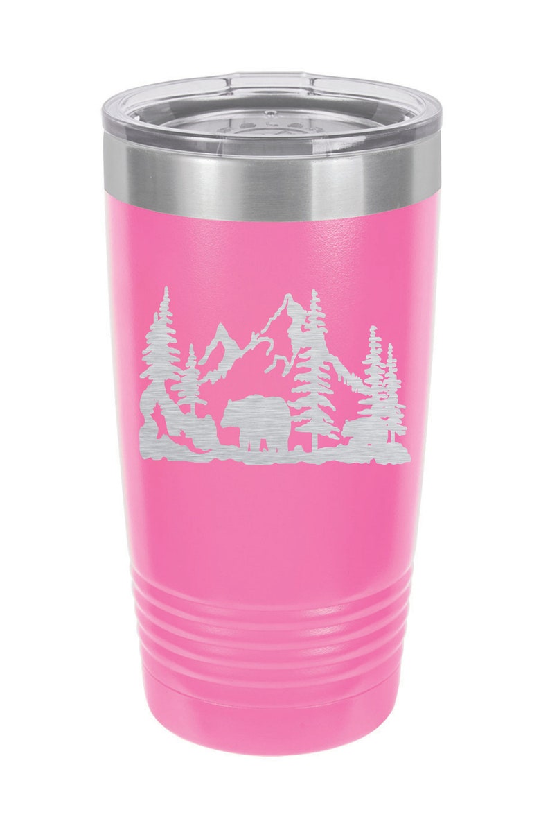 Bear Travel Tumbler Personalized Bear, Bears, Bear Insulated Mug, Bear Insulated Tumbler Custom, Bear Hunting, Bear Hunter, Bear Gift, Pink