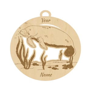 Personalized Manatee Ornament: Engraved Cherry Wood Sea Cow Gift