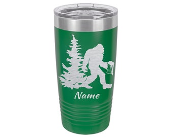 Bigfoot Drinking Personalized Tumbler | Sasquatch Gift, Customizable 20oz Cup, Outdoorsy Gift, Insulated Tumbler, Engraved Coffee Tumbler
