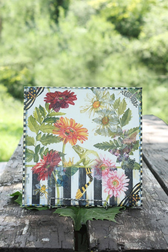 Frog Decoupage Collage Decoupaged Collage Hand Decoupaged Etsy