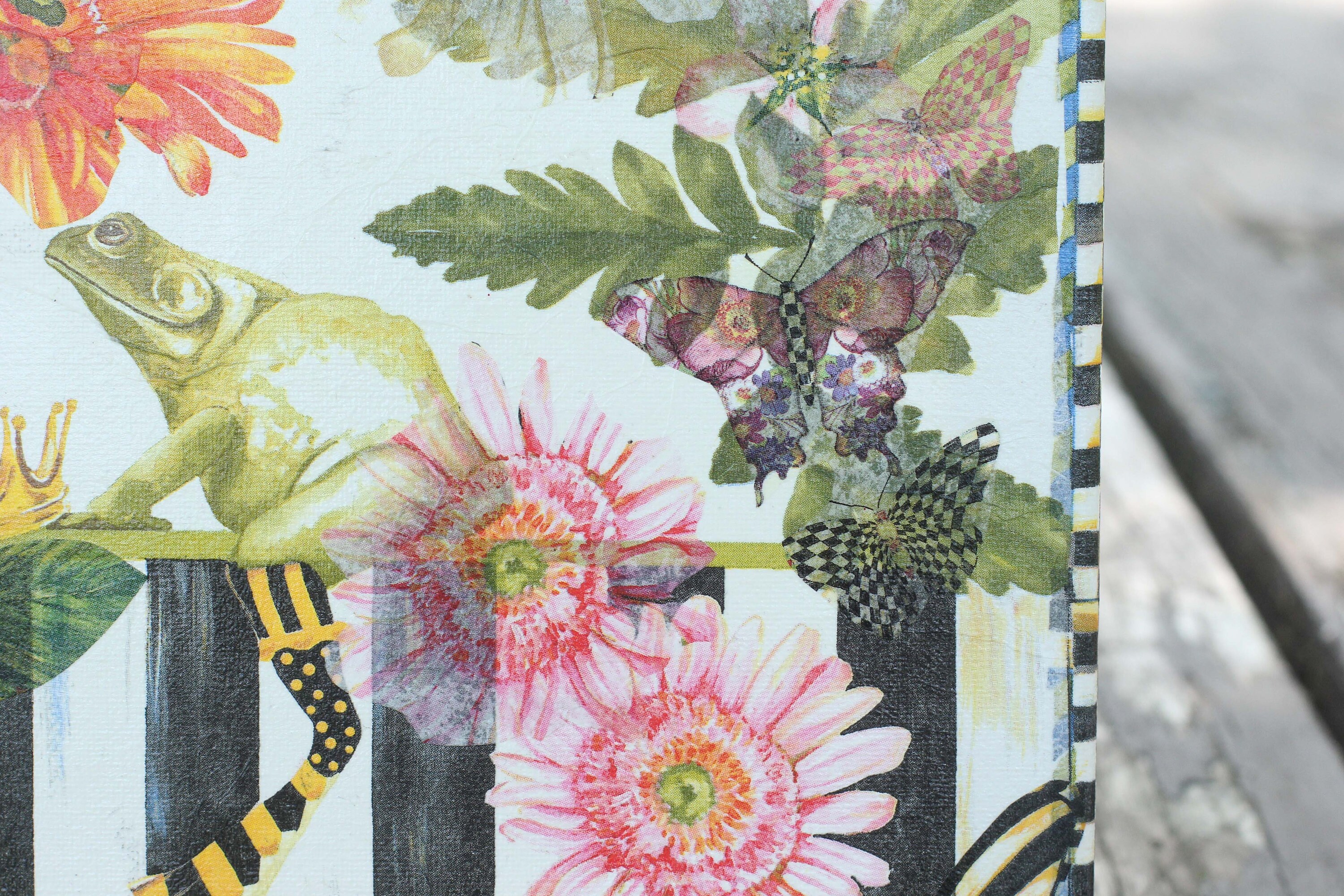 Frog Decoupage Collage Decoupaged Collage Hand Decoupaged Art