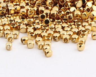 Gold Cube Beads , 50 Pcs 2,5 mm 24k Gold Plated Spacer Beads,Tiny Spacer Beads, Solid Brass Beads, Gold Plated Charms-GLD-26