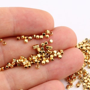 2mm 50 pcs 24k shiny gold cube beads , gold cube beads 2mm cube brass spacer-GLD-94