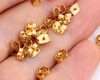 10 Pcs 24k Gold Plated Earring Backs , Earrings Stoper , Earring Posts 6x3mm EAR-25