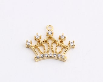 20x17mm 24k Gold Plated Cz Pave Crown Charms ,Micro Pave King Pendant, Pave Charms, Connector, Cubic Zirconia Charms, ZRK-45