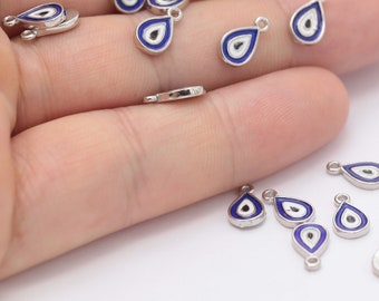 Silver Plated Eye Pendant,Evil eye charm, Silver evil eye pendant, evil eye pendant, ( 6X10mm ) SLVR-130