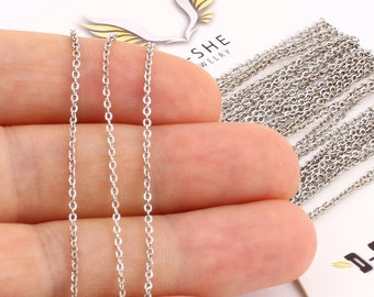 1.30x1.60 mm , Cadenas de Cable de latón plateado, Cadenas plateadas, Cadenas soldadas, Cadena de collar