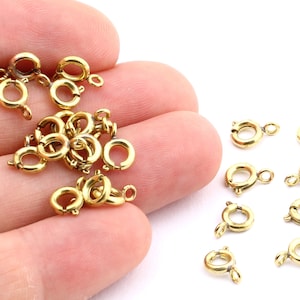 25 Pcs Raw Brass Round Spring Clasps , Brass Claw Clasp , Raw Brass Spring Clasp , Necklace End , 6 mm DS-RW-598