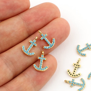 24k Shine Gold Plated Anchor Charms , Micro Pave Anchor , Cz Anchor Beads , Anchor Jewelry , Nano Stone , 10x14mm, ZRK-6