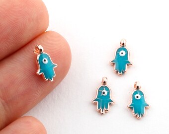 3 Pcs Rose Gold Hamse Charms , Evil Eye Hamsa , Hamsa Charms , Fatıma And Charms 6.50x11mm-RSGLD-50