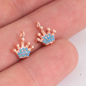 10x11mm Rose Gold Plated Cz Pave Crown Charms ,Micro Pave King Pendant, Pave Charms, Connector, Cubic Zirconia Charms ,ZRK-140