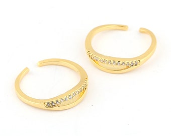 Anillo de micro pavimento chapado en oro brillante de 24k, anillo ajustable, anillo de micro pavimento ajustable, regalo para sus anillos, anillos de pareja, anillos CZ, DSR-81