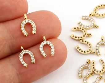 24k Shine Gold Plated Horseshoe ,Mini horseshoe Charms, Cubic Zirconia, Horseshoe Necklace, Zirconia Jewelry, 7x11 mm, ZRK-17