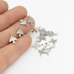 5 Pcs Rhodium Plated Bird charm,  Rhodium Plated brass bird necklace pendants (9x12mm)-SLVR-200
