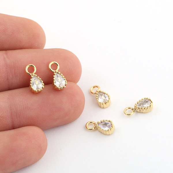 5x11.5mm 24k Shiny Gold Plated Cz Micro Pave Drop Pendant, Pave Drop Pendant, Cubic Zirconia Drop Pendants, Gold Plated Cz Findings ZRK-637