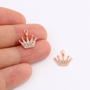16x18mm Rose Gold Plated Cz Pave Crown Charms ,Micro Pave King Pendant, Pave Charms, Connector, Cubic Zirconia Charms ,ZRK-72