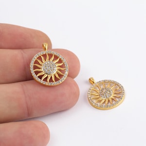 24k Gold Plated Sun Necklace Pendant, CZ Pave Sun Charm for Jewelry Making, Celestial Gold Sun Pendant, Zirconia Sun Charm, Necklace ZRK-950