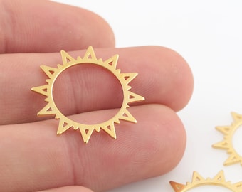 24mm 24k glanzend vergulde zon charmes, zon hanger, zon medaillon, ketting hanger, zon sieraden, vergulde bevindingen, GLD-1446