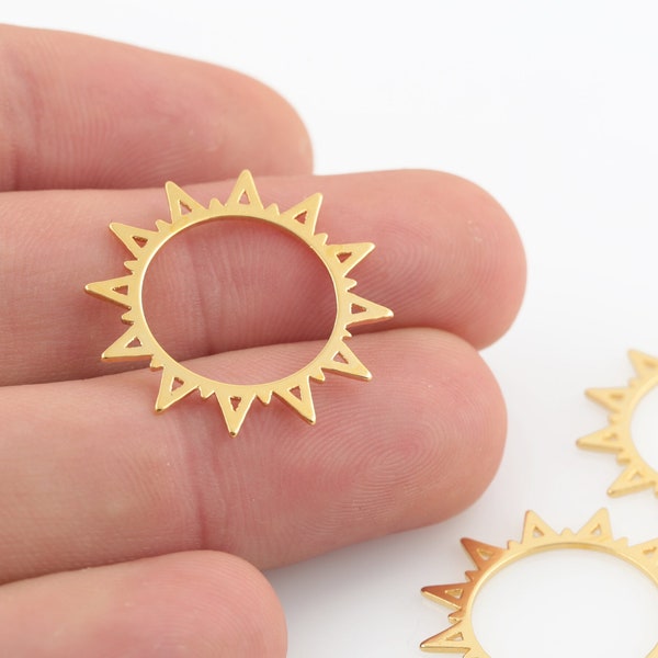 24mm 24k Shiny Gold Plated Sun Charms, Sun Pendant, Sun Medallion, Necklace Pendant, Sun Jewelry, Gold Plated Findings, GLD-1446