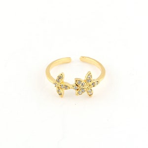 24k Shiny Gold Plated Micro Pave Flower Ring, Adjustable Ring, Adjustable Micro Pave Ring ,Gift For Her Rings,Couple Rings, CZ Rings, DSR-83